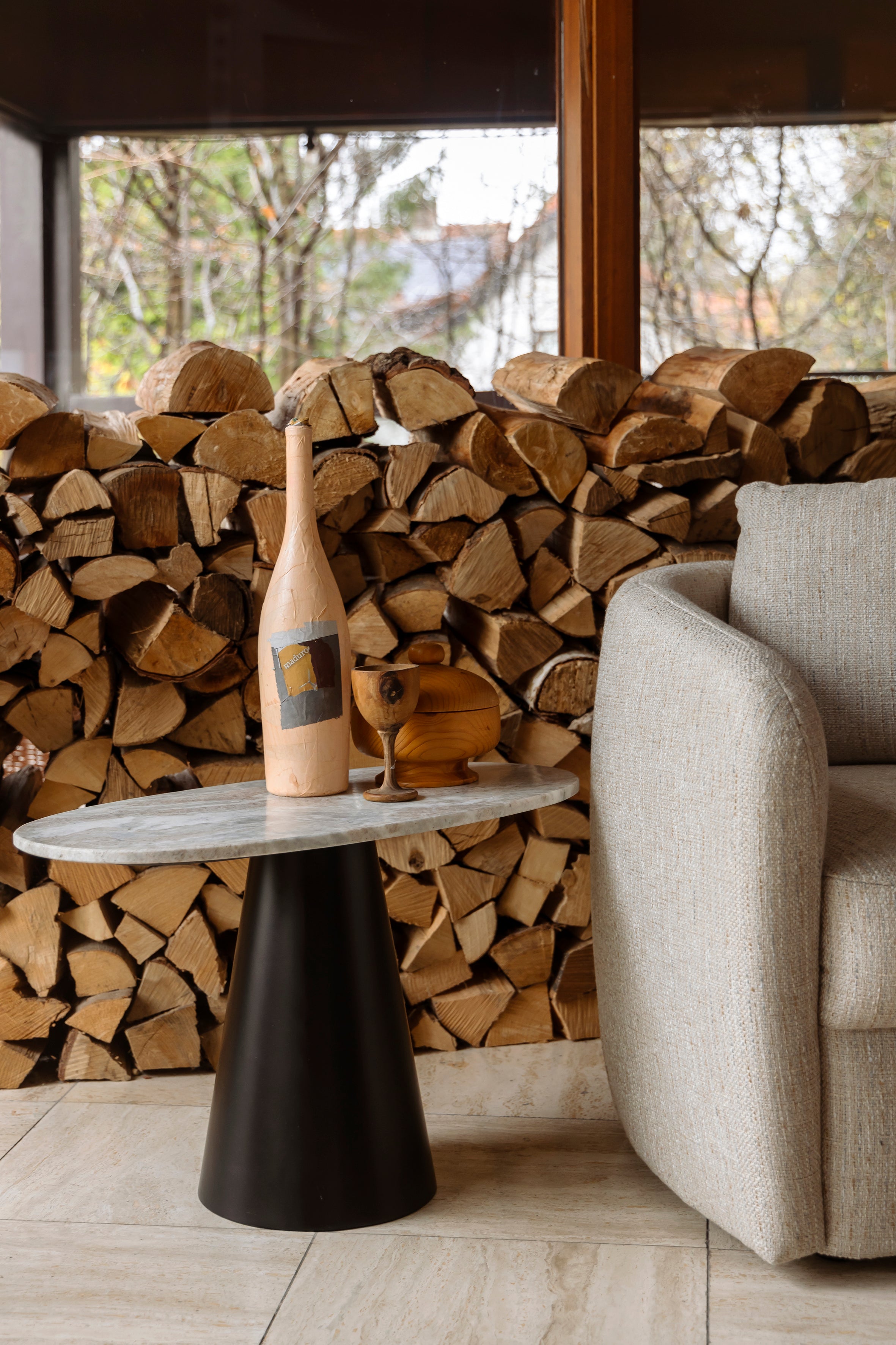 Dutchbone Yesred White Marble Oval Coffee Table